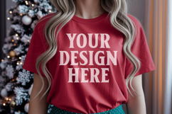 Christmas Bella Canvas 3001 Red Shirt Mockup ,Trandy mockup Product Image 1