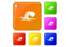 Foamy wave icons set vector color Product Image 1