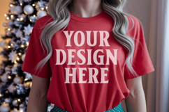 Christmas Bella Canvas 3001 Red Shirt Mockup ,Trandy mockup Product Image 1