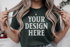 Christmas Bella Canvas 3001 Forest Green Shirt Mockup ,Trand Product Image 1