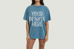 Comfort Colors 1717 Topaz Blue T-shirt Mockups, Real Model Product Image 1