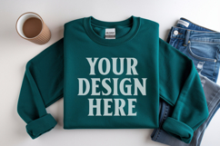 Irish Green Gildan 18000 Folded Flat Lay Mockups Product Image 1