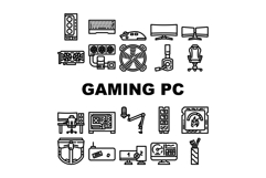 gaming pc hardware processor icons set vector Product Image 1