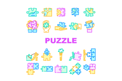 puzzle game jigsaw riddle icons set vector Product Image 1