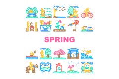 spring spend time blossom picnic icons set vector Product Image 1