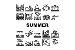 summer spend time beach icons set vector Product Image 1