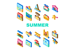 summer spend time beach icons set vector Product Image 1