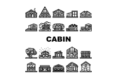 wooden cabin rustic cozy icons set vector Product Image 1