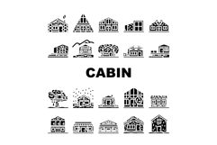 wooden cabin rustic cozy icons set vector Product Image 1