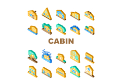 wooden cabin rustic cozy icons set vector Product Image 1