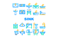 sink kitchen bathroom icons set vector Product Image 1