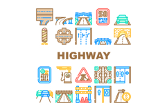 highway road traffic asphalt icons set vector Product Image 1