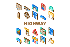 highway road traffic asphalt icons set vector Product Image 1