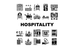 hospitality service guest hotel icons set vector Product Image 1