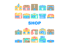 shops retail store boutique icons set vector Product Image 1