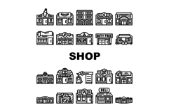 shops retail store boutique icons set vector Product Image 1
