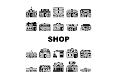shops retail store boutique icons set vector Product Image 1