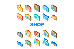 shops retail store boutique icons set vector Product Image 1
