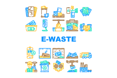 e waste pollution recycling icons set vector Product Image 1