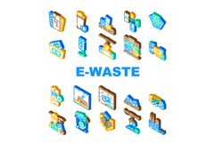 e waste pollution recycling icons set vector Product Image 1