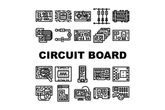circuit board pcb microcontroller icons set vector Product Image 1