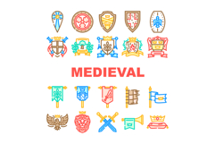 medieval heraldry arms shield, icons set vector Product Image 1