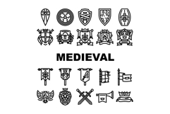 medieval heraldry arms shield, icons set vector Product Image 1