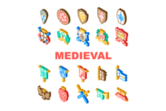 medieval heraldry arms shield, icons set vector Product Image 1