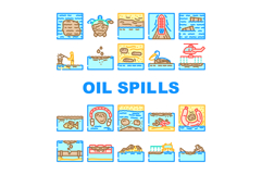 oil spills pollution icons set vector Product Image 1