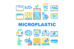 microplastic pollution ocean icons set vector Product Image 1