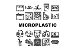 microplastic pollution ocean icons set vector Product Image 1