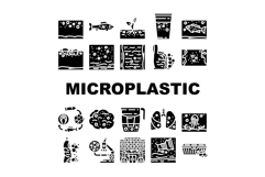 microplastic pollution ocean icons set vector Product Image 1