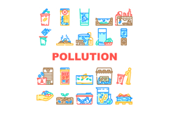 pharmaceutical pollution ecosystem icons set vector Product Image 1