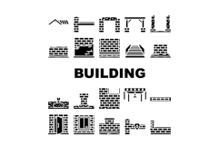 Building construction elements glyph icons black set Product Image 1