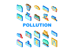 Water and environmental pollution isometric icons collection Product Image 1