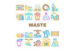 Waste Sorting Conveyor Equipment Icons Set Vector Product Image 1