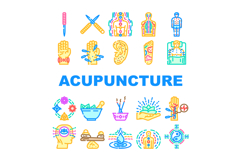 acupuncture needles therapy icons set vector Product Image 1