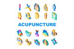 acupuncture needles therapy icons set vector Product Image 1