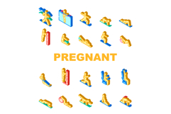 pregnant fitness prenatal yoga icons set vector Product Image 1