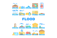 flood water disaster storm icons set vector Product Image 1