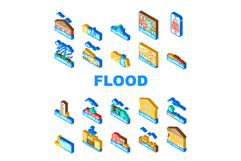 flood water disaster storm icons set vector Product Image 1