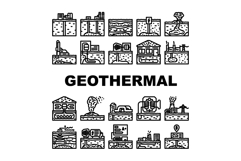 geothermal energy renewable heat icons set vector Product Image 1