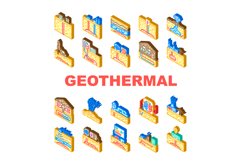 geothermal energy renewable heat icons set vector Product Image 1
