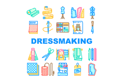 dressmaking fashion fabric sewing icons set vector Product Image 1