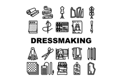 dressmaking fashion fabric sewing icons set vector Product Image 1