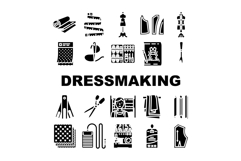dressmaking fashion fabric sewing icons set vector Product Image 1