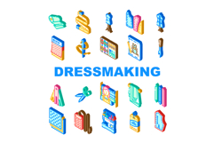 dressmaking fashion fabric sewing icons set vector Product Image 1