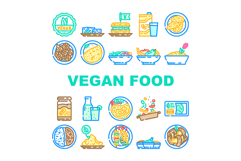 vegan food diet organic icons set vector Product Image 1