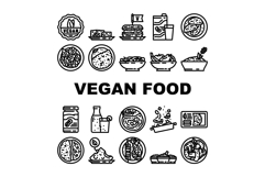vegan food diet organic icons set vector Product Image 1