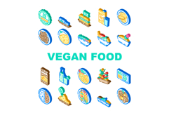 vegan food diet organic icons set vector Product Image 1